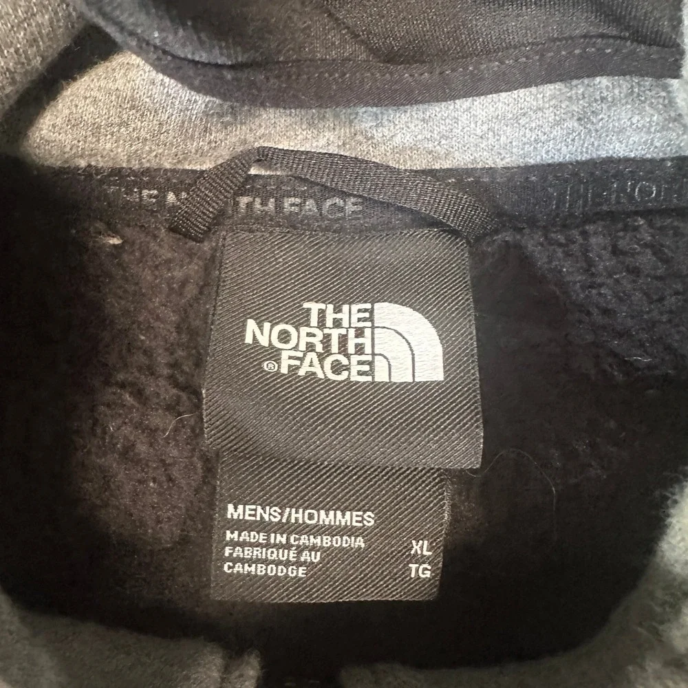 The North Face Mens Hooded Full Zip Jacket XL Grey Black Fleece Nylon Overlay